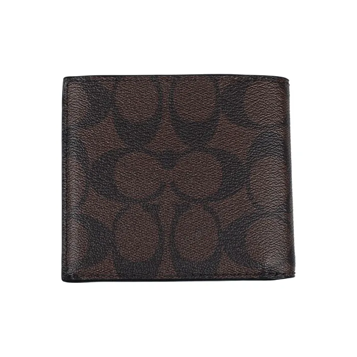COACH Billfold Wallet Artificial Leather Clutch Wallet Men's Monogram Dark Brown-1