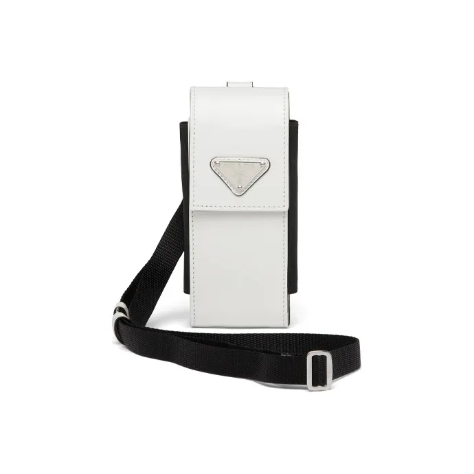 PRADA Leather Cell Phone Pouch Men's White-0