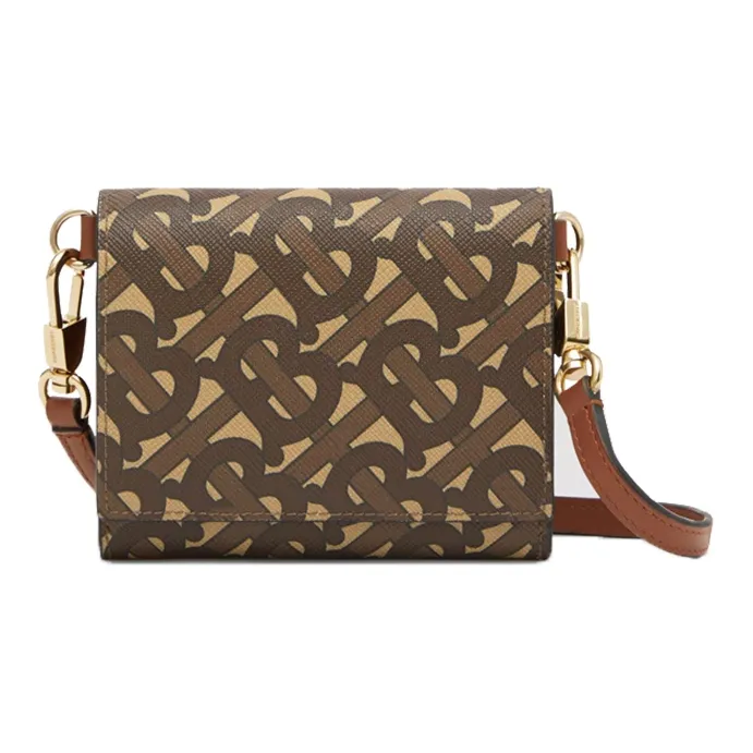 Burberry Grained Leather Shoulder Bag Crossbody Bag Wallets Small Size Unisex Brown-0