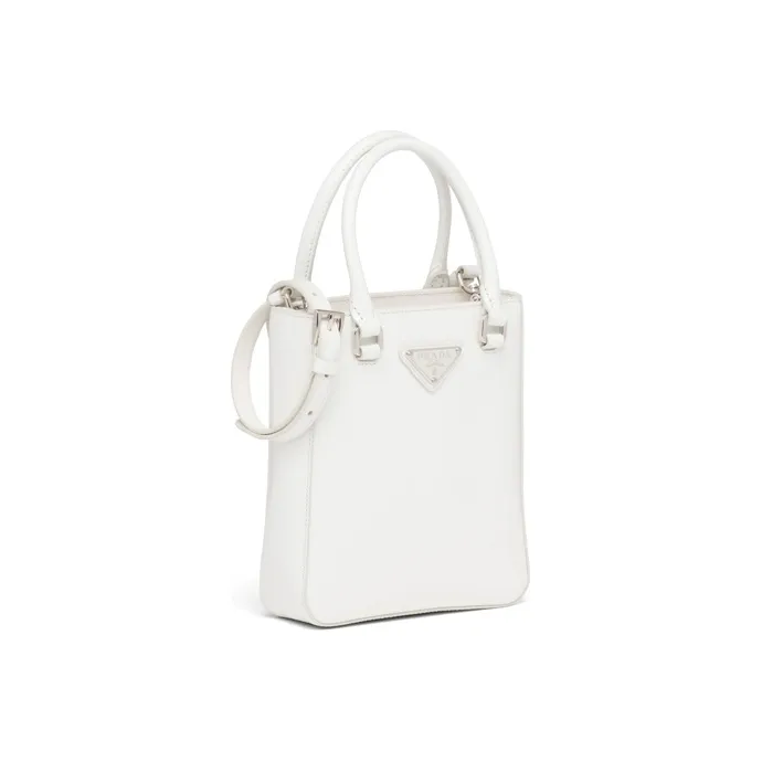 PRADA Leather Tote Bag Shopping Bag Handbag Small Size Women's White-1