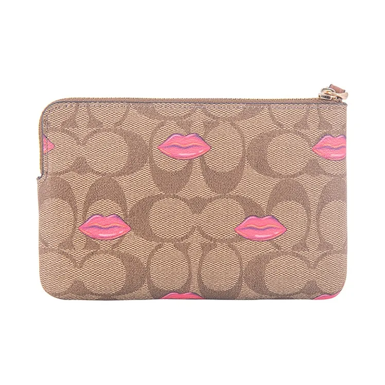 COACH Corner Zip PVC Coin Purse Women's Light Brown-2