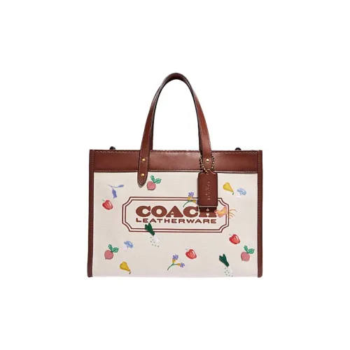 COACH Field Canvas Leather Tote Bag Shopping Bag Handbag Crossbody Bag Shoulder Bag Large Size Women's Brown & Beige