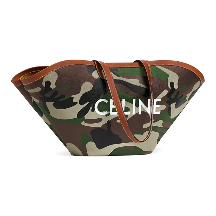 CELINE Couffin Textile With Leather Basket Bag Handbag Tote Shopping Bag Shoulder Bag Women's Camouflage Khaki-1