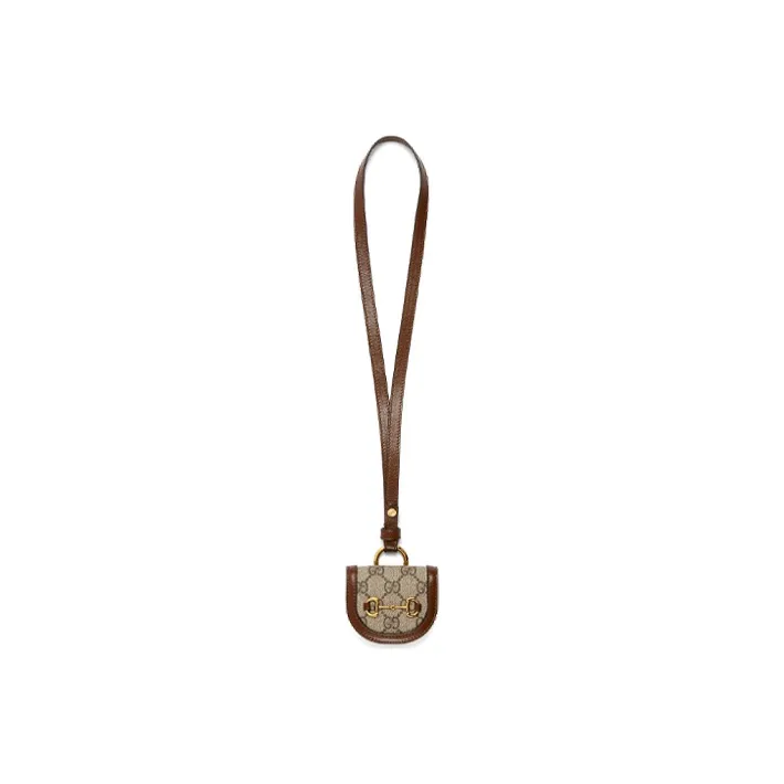 GUCCI Canvas With Leather Airpods Protective Cover Necklace Pouch Earphone Case Unisex Ebony/Brown-1
