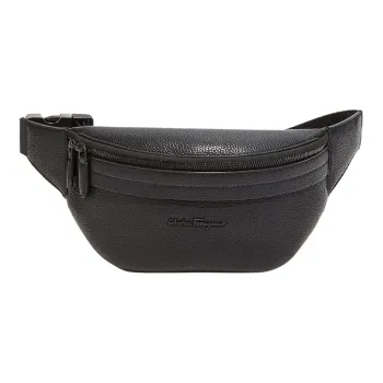 FERRAGAMO Stamped Calfskin Sling Bags One Shoulder Crossbody Fanny Pack Men's Black