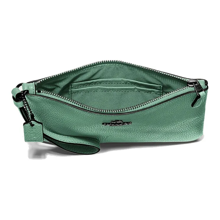 COACH Leather Wrist Bag Mahjong Bag Clutch Small Size Women's Cameo Brown Green-2
