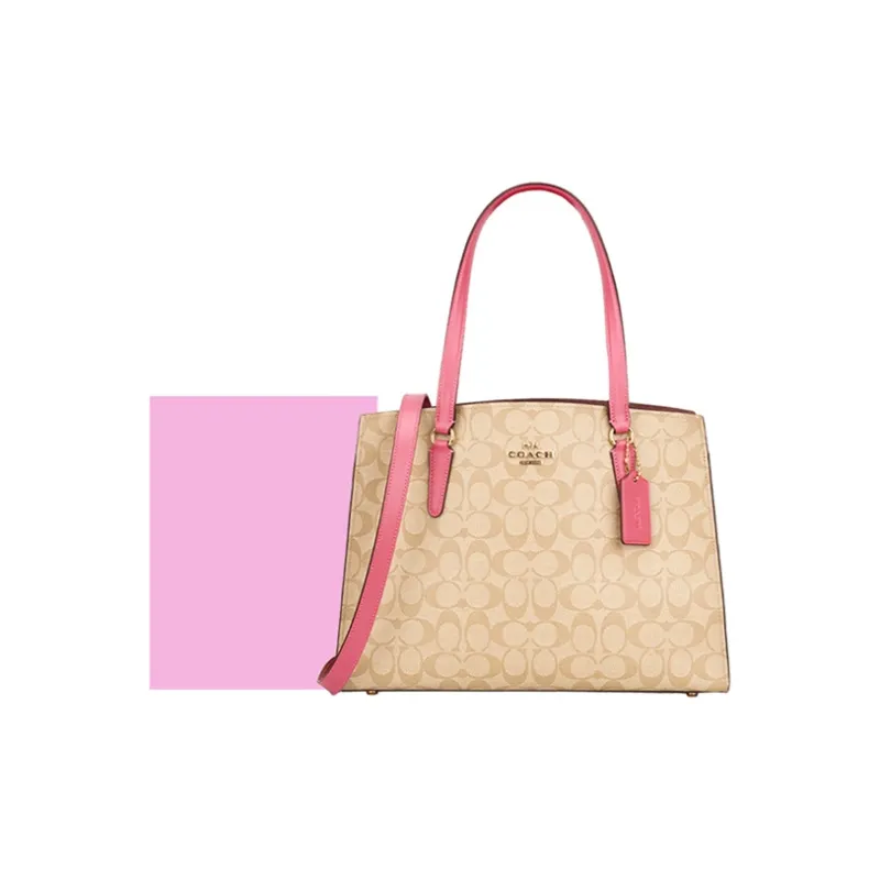 COACH Tatum PVC Crossbody One Shoulder Handbag Large Size Women's Light Khaki Monogram & Cherry Blossom Pink-4