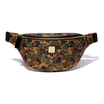 A BATHING APE MCM Collaboration Sheepskin Fanny Pack Regular Unisex Yellow Camouflage