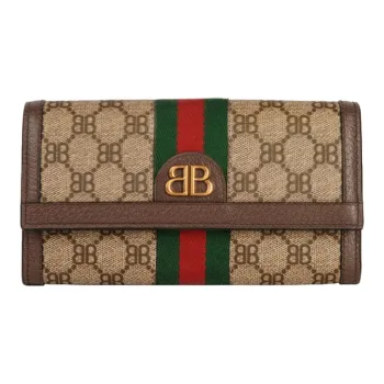 Balenciaga GUCCI/Gucci Collaboration Leather Paneled Canvas Wallet Women's Beige