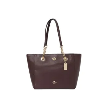 COACH Turnlock Polished Grained Leather Handbag Tote Bag Shopping Bag Shoulder Bag Women's Burgundy