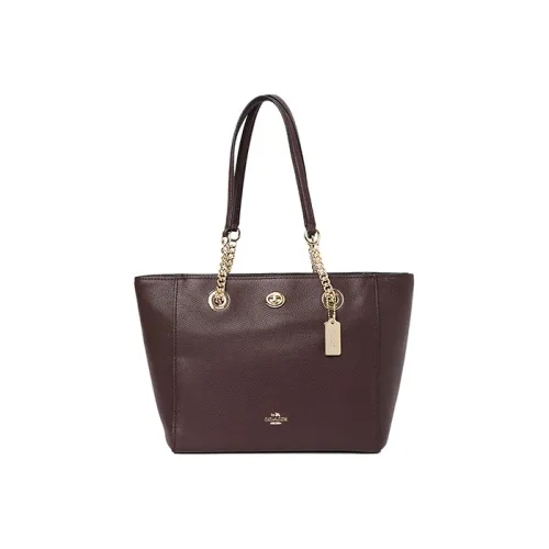 COACH Turnlock Polished Grained Leather Handbag Tote Bag Shopping Bag Shoulder Bag Women's Burgundy