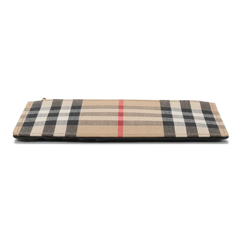 Burberry Fabric With Leather Card Clip Zero Wallet Card Holder Women's Archive Beige-4