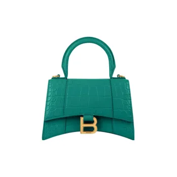 Balenciaga Hourglass Bright Crocodile Pattern Embossed Cow Leather Crossbody One Shoulder Handbag Women's Green