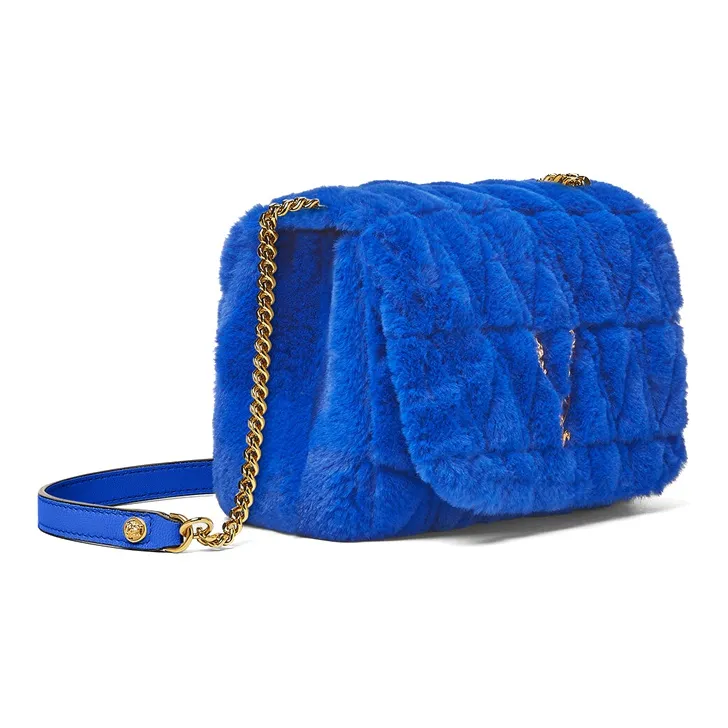 VERSACE Faux Fur Shoulder Bag Crossbody Bag Women's Blue-1
