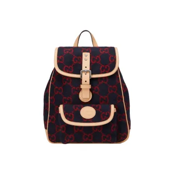 GUCCI Wool Patchwork Leather Backpack Kids' Dark Blue/Red/Beige
