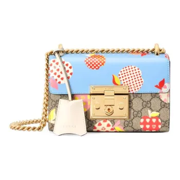 GUCCI Padlock Canvas With Leather Box Bag, Shoulder Bag, Crossbody Bag Small Size Women's Blue/Ebony
