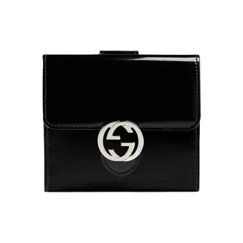 GUCCI Patent Leather Card Holder Wallet Women's Black
