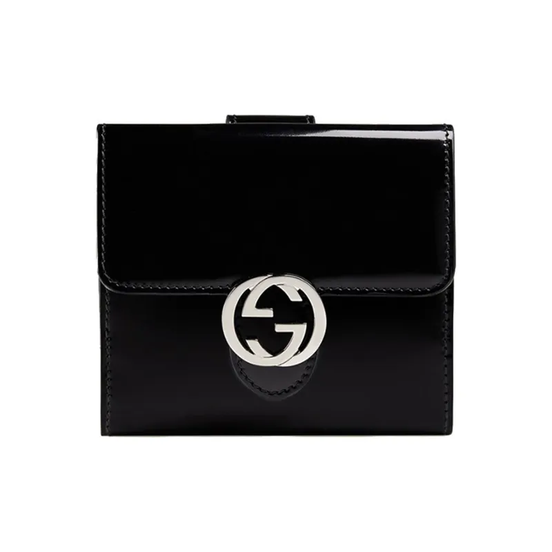 GUCCI Patent Leather Card Holder Wallet Women's Black-0