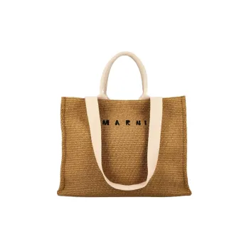 MARNI Raffia Tote Bag, Shopping Bag, Camping Bag, Handbag Large Size Women's Light Umber/Brown