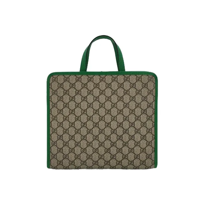 GUCCI Canvas With Leather Tote Bag Shopping Bag Handbag Kids' Ebony & Green & Multicolor-2