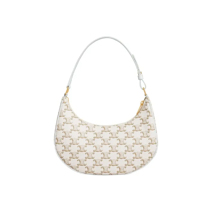 CELINE TriompheAVA Canvas With Leather Shoulder Bag, Handbag Regular Women's White-3
