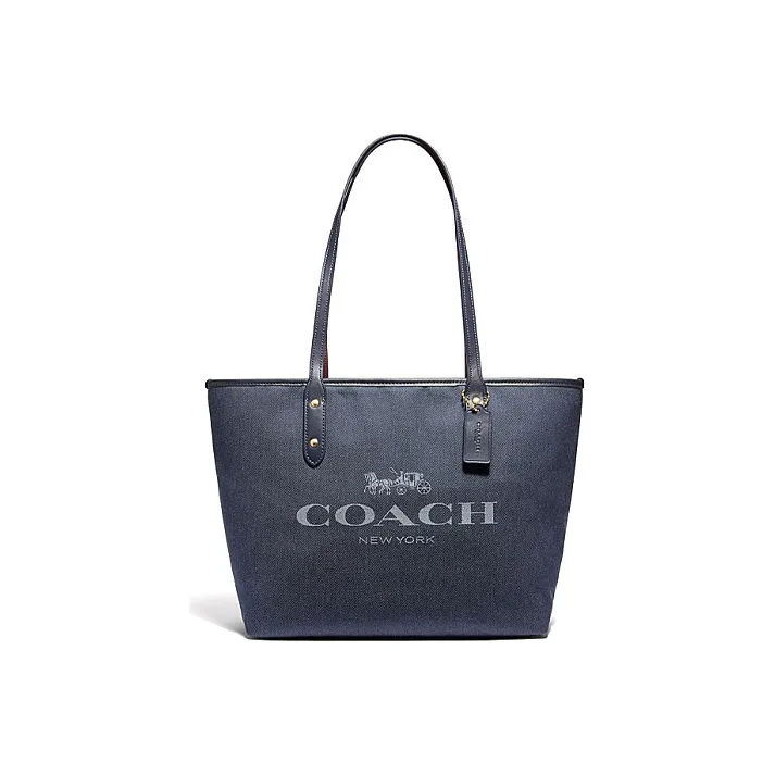 COACH City Zip Tote Fabric With Cow Leather Tote Bag Shopping Bag Handbag Shoulder Bags Women's Denim Blue-0