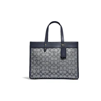COACH Field Fabric With Leather Tote Bag Shopping Bag Shoulder Bag Handbag Large Size Women's Navy Monogram