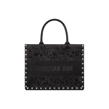 DIOR BookTote Cow Leather Handbag Small Size Women's Black