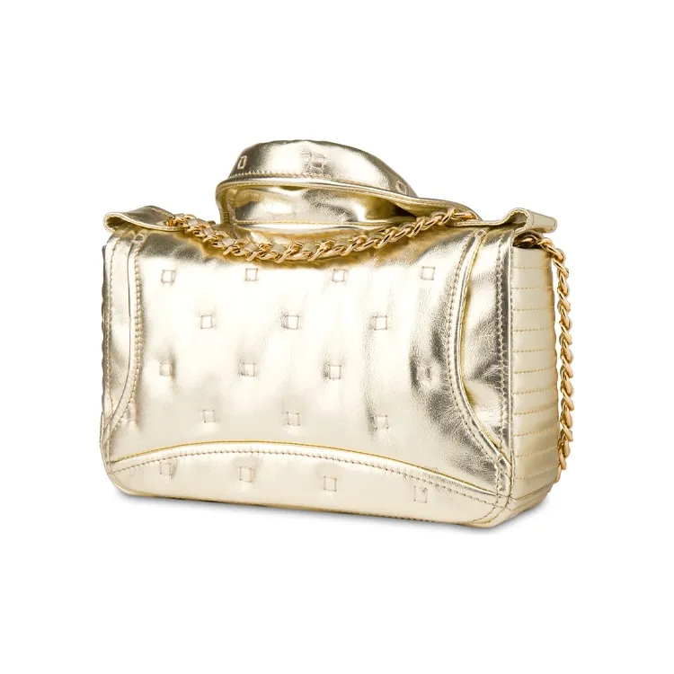 MOSCHINO Sheepskin Biker Handbag Shoulder Bag Crossbody Bag Women's Gold-1