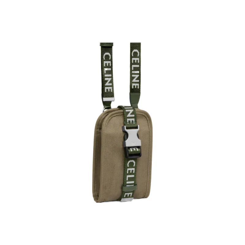 CELINE Polyamide Cell Phone Pouch Unisex Khaki Green-2