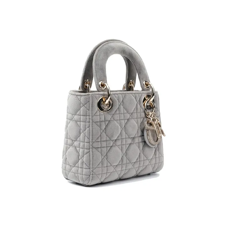 DIOR Lady Dior Velvet Material Dior Bag Shoulder Bag Crossbody Bag Handbag Small Size Women's Gray-1