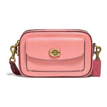 COACH Willow Pebbled Leather Camera Bag Shoulder Bag Crossbody Bag Women's Brass With Candy Pink Multicolor