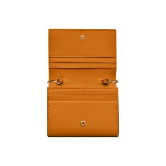 SAINT LAURENT Matte Finish Leather Crossbody Bag Shoulder Bag Women's Orange-5