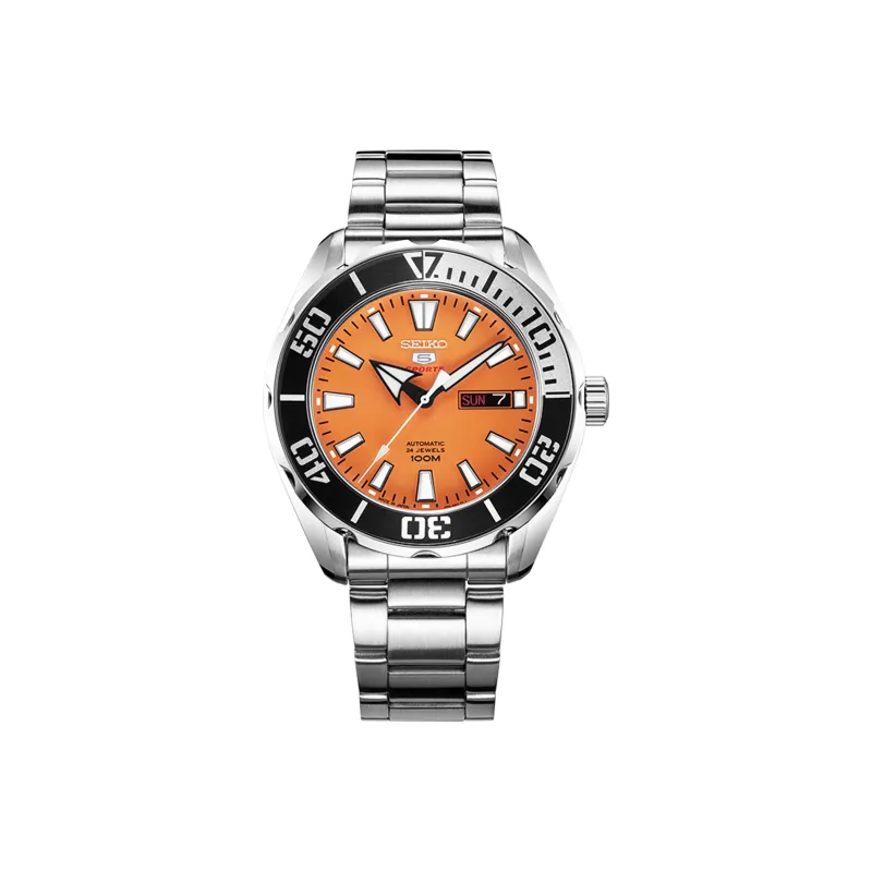 SEIKO Mechanical Movement Stainless Steel Strap Watch Men's Watches Orange Watch Dial SRPC55J1-0