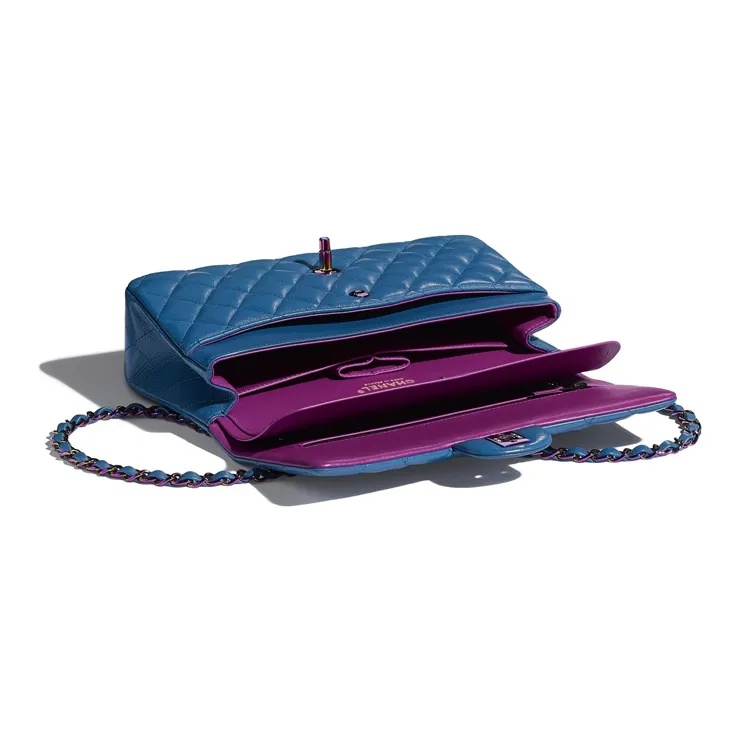 CHANEL Lambskin & Rainbow Metal Chain Bag, Crossbody Bag, Shoulder Bag Women's Blue-2