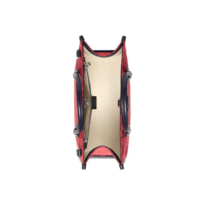 GUCCI Canvas With Leather Tote Bag, Shopping Bag, Shoulder Bag, Crossbody Bag, Handbag Trumpets Unisex Red/Blue-5