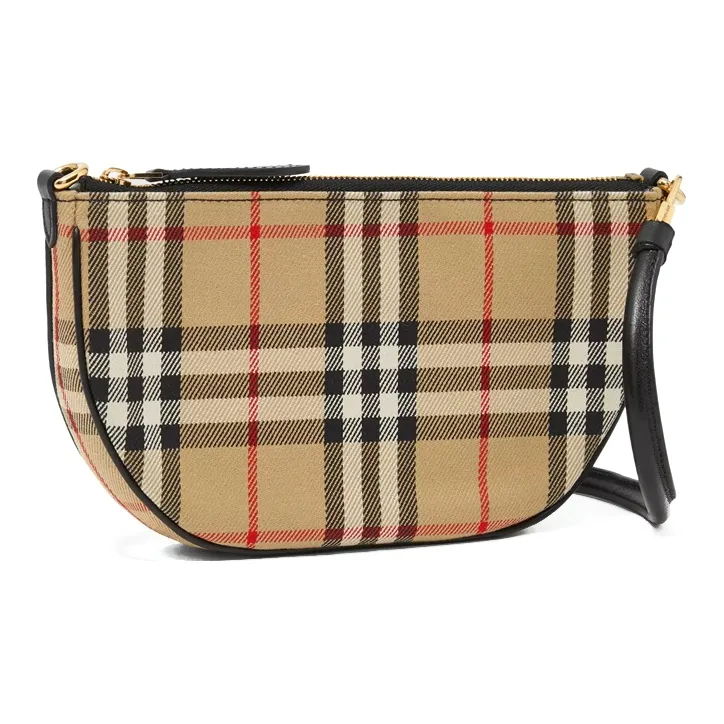 Burberry Olympia Canvas With Leather Shoulder Bag, Crescent Bag, Handbag, Shoulder Bag Regular Women's Classic Beige-2