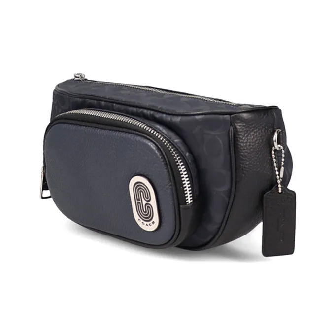 COACH Court Leather One Shoulder Crossbody Sling Bag Crossbody Bag Fanny Pack Small Size Men's Black-1
