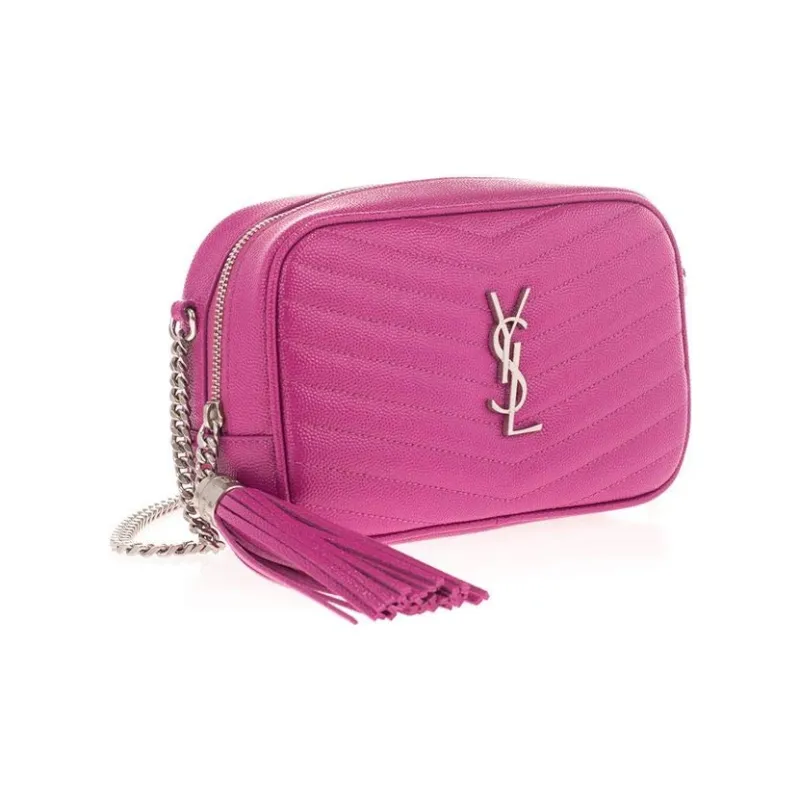 SAINT LAURENT LOU Grained Embossed Quilted Leather Camera Bag Shoulder Bag Crossbody Bag Mini Women's Fuchsia-1