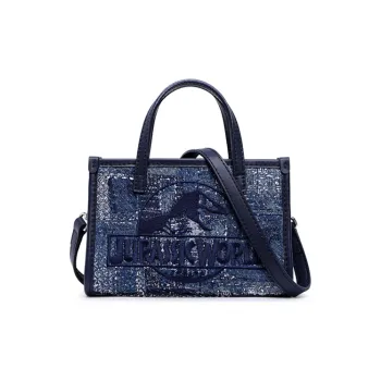 FION Jurassic Movie Collaboration Fabric Tote Small Square Bag Handbag Women's Dark Blue