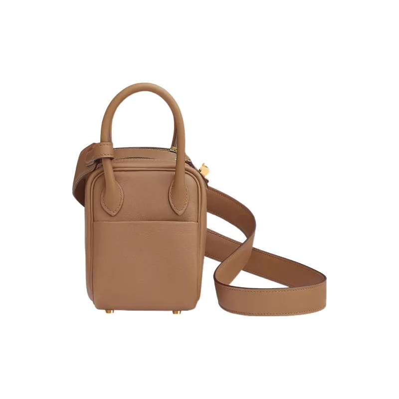 HERMES Lindy Swift Leather Handbags Shoulder Bag Crossbody Bag Mini Milk Tea Beige/Brocade Purple-1