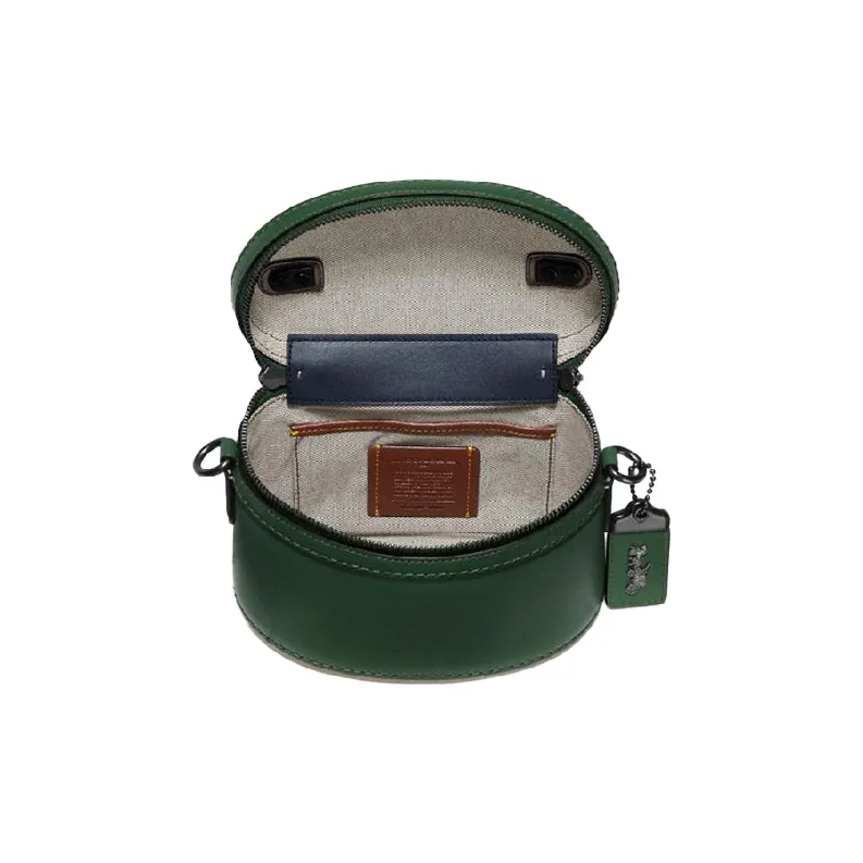 COACH Trail Tanned Leather Makeup Bag Crossbody Bag Handbag Small Size Women's Green-2