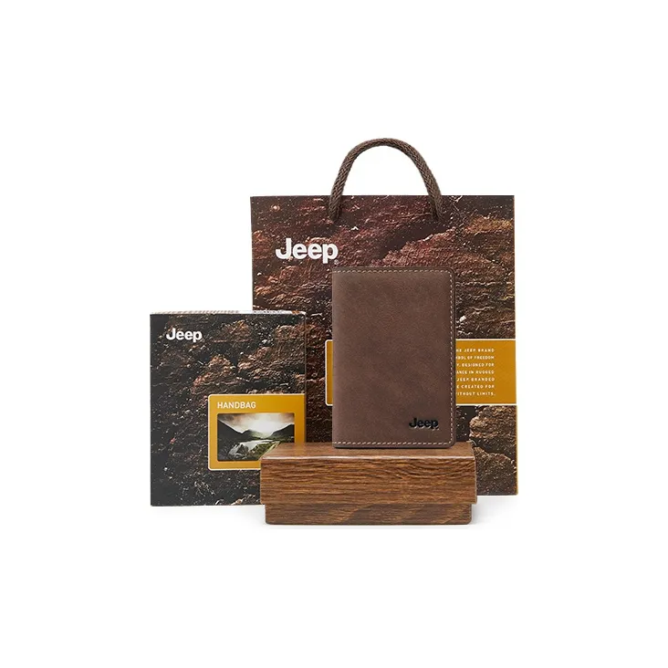 Jeep Top Grain Cow Leather Money Clip Card Holder Mini Men's-0