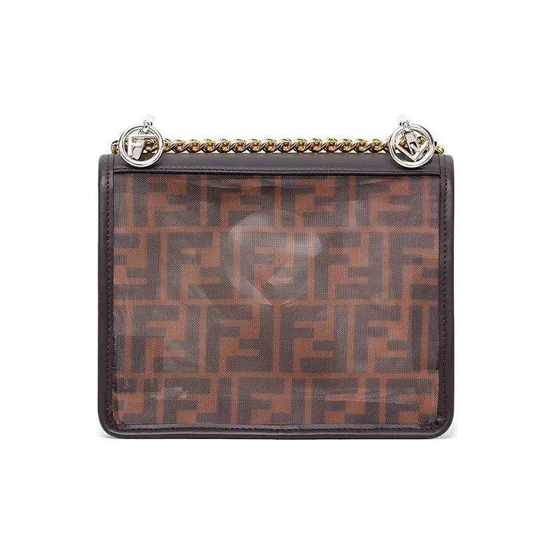 FENDI Kan I Tech Mesh Material Patchwork Leather One Shoulder Handbag Crossbody Bag Mini Women's Brown-1