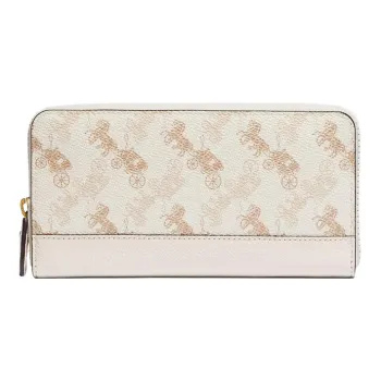 COACH Accordion Zip Coated Canvas With Leather Zip Closure Long Clutch Wallet Small Size Women's Chalk White