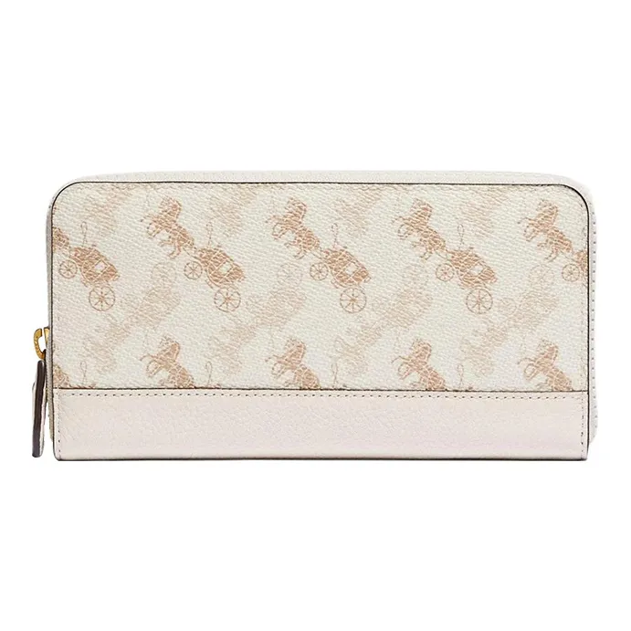 COACH Accordion Zip Coated Canvas With Leather Zip Closure Long Clutch Wallet Small Size Women's Chalk White-0