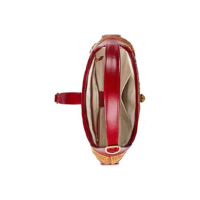 GUCCI Jackie 1961 Fabric With Leather Crescent Shoulder Bag Shoulder Bag Trumpets Women's Red-4