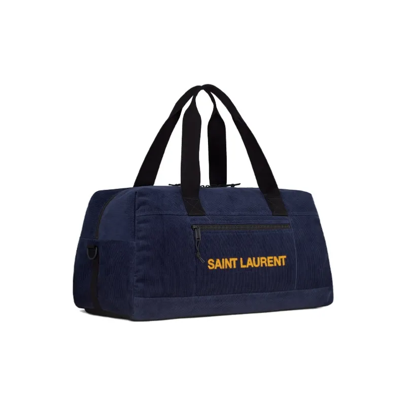 SAINT LAURENT Nux Corduroy Travel Bag, Cylinder Bag, Shoulder Bag, Crossbody Bag, Handbag Men's Dark Blue-1