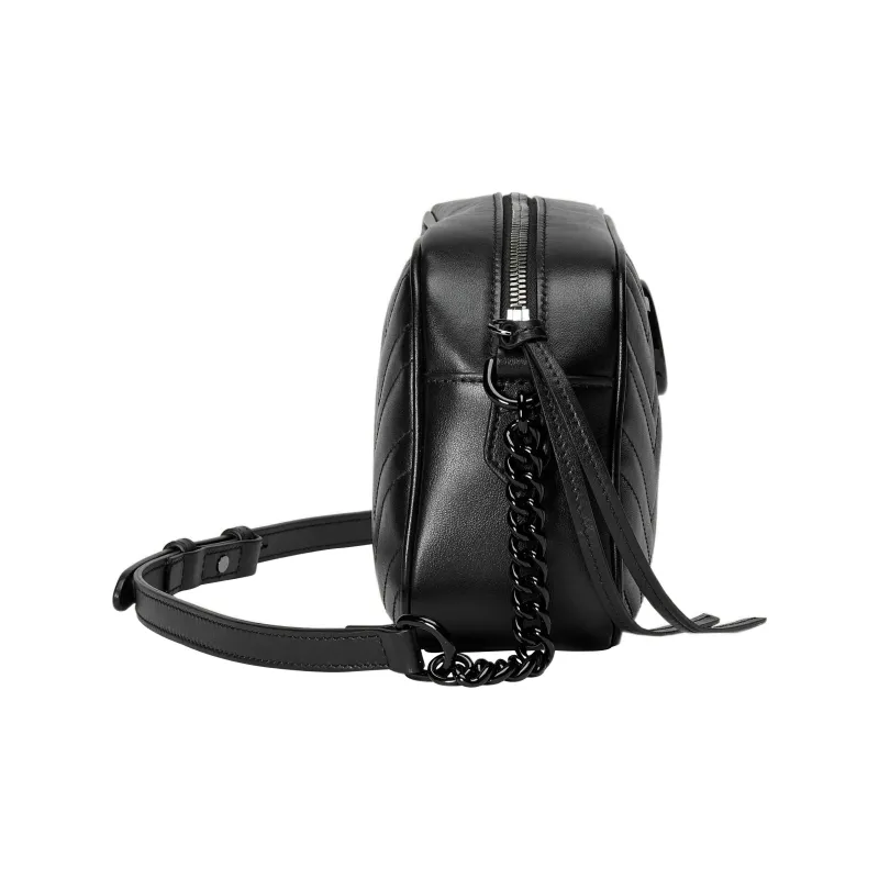 GUCCI GG Marmont Quilting Leather Camera Bags Crossbody Bag Shoulder Bag Women's Black-3