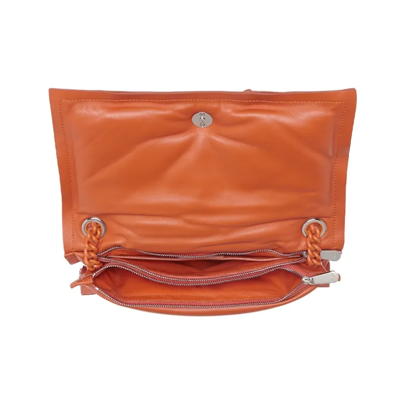 FERRAGAMO Viva Natural Grain Cow Leather Pillow Bag Shoulder Bag Crossbody Bag Small Size Women's Orange-3